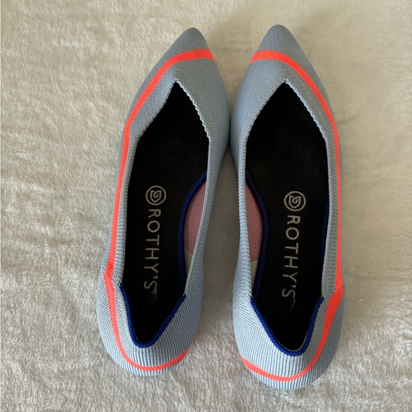 Rothy's Shoes - Rothy’s The Point Light Blue & Orange Line Flat Shoe, Unicorn ! Rare! Size W8
